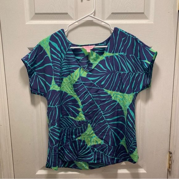 Lilly Pulitzer womens blue under the palms asher silk top - Picture 2 of 4